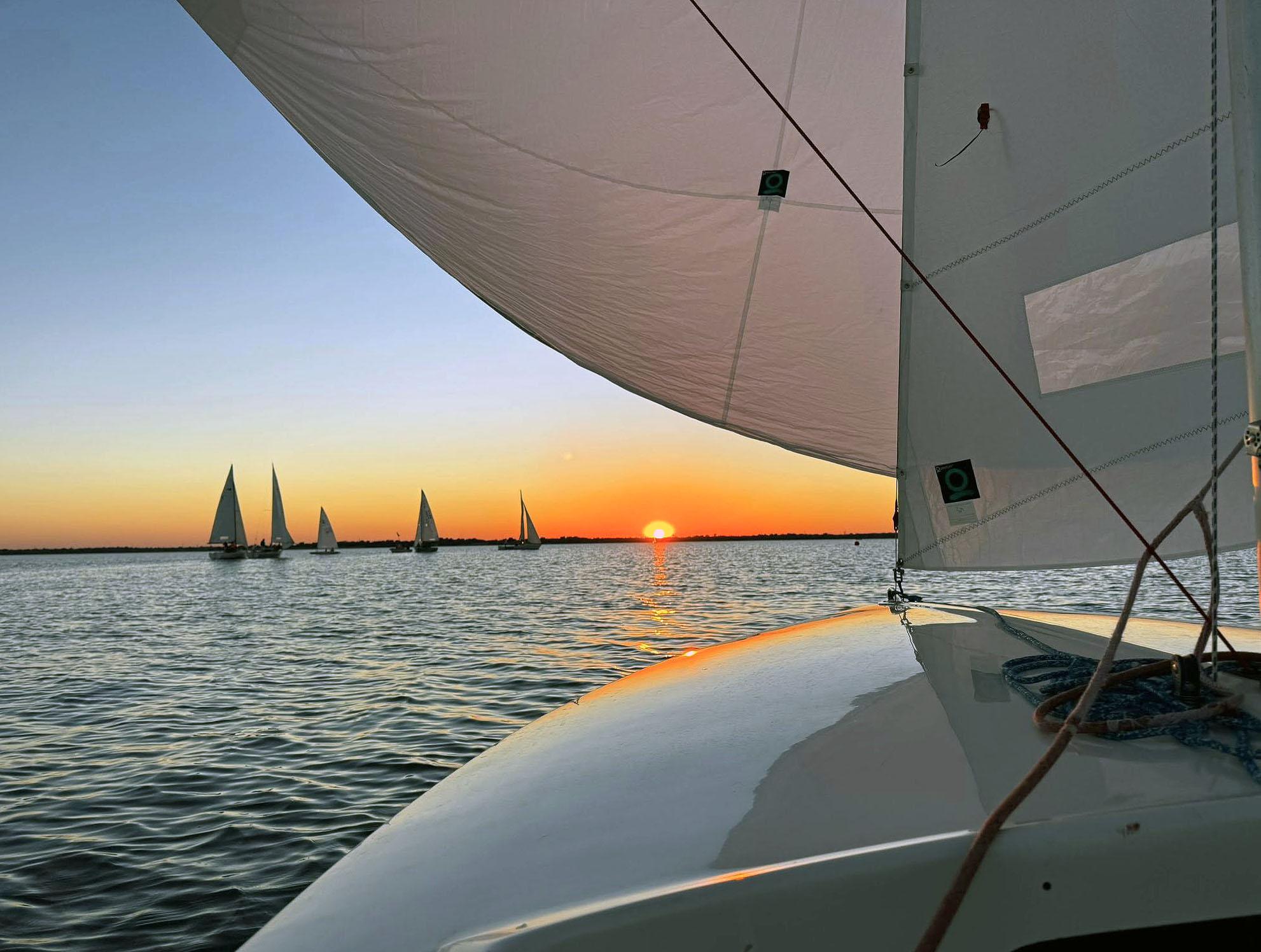 Sailboats heading home at sunset on Lake Ray Hubbard